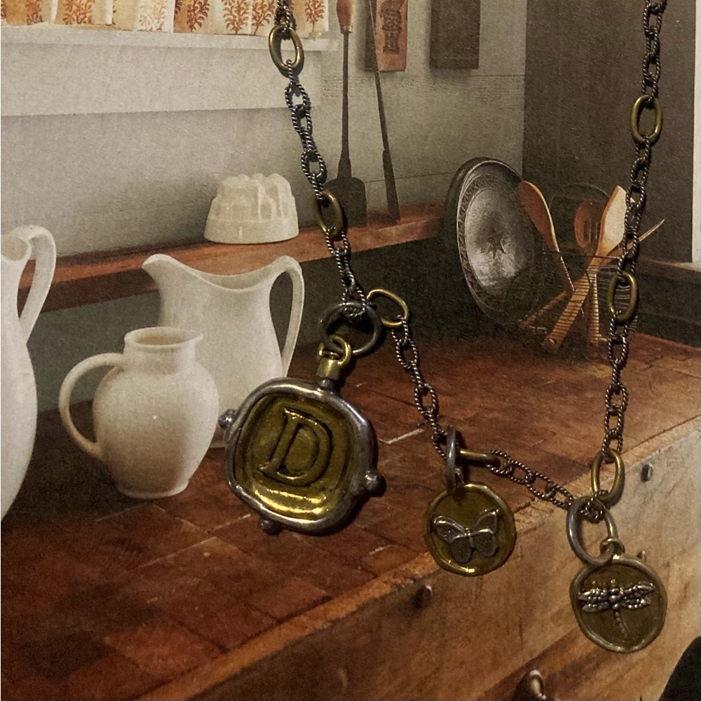 WAXING POETIC STERLING SILVER BRASS NECKLACE WITH 3 CHARMS